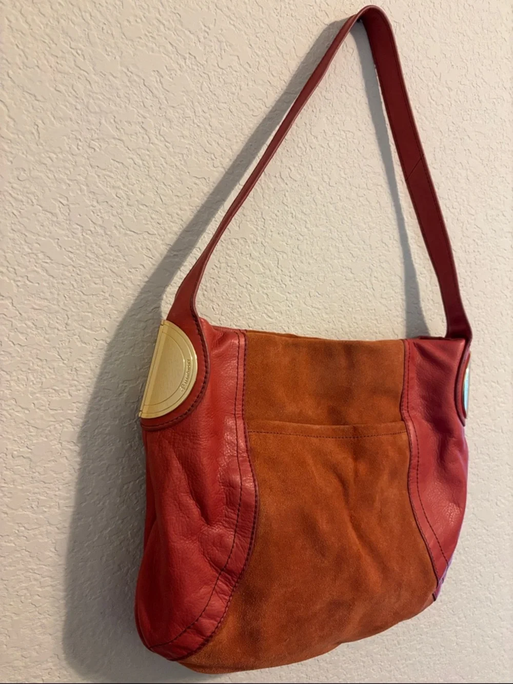 B. Makowsky Suede Leather Shoulder Bag in Burnt Orange - Picture 3 of 9